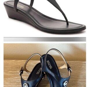 Navy Blue NWT Michael Kors Ramona T-Strap Leather Sandals